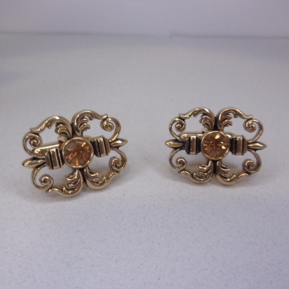 Swank Topaz Rhinestone Gold Tone Cuff Links